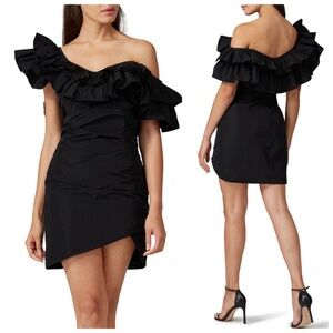 Alexis Benicia One Shoulder Ruffle Ruffled Mini Dress Black - Small